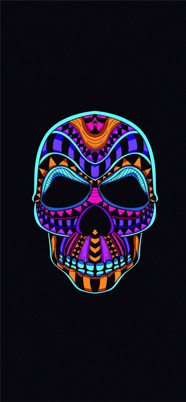 neon skull, geometric patterns, black background, HD Phone Wallpaper