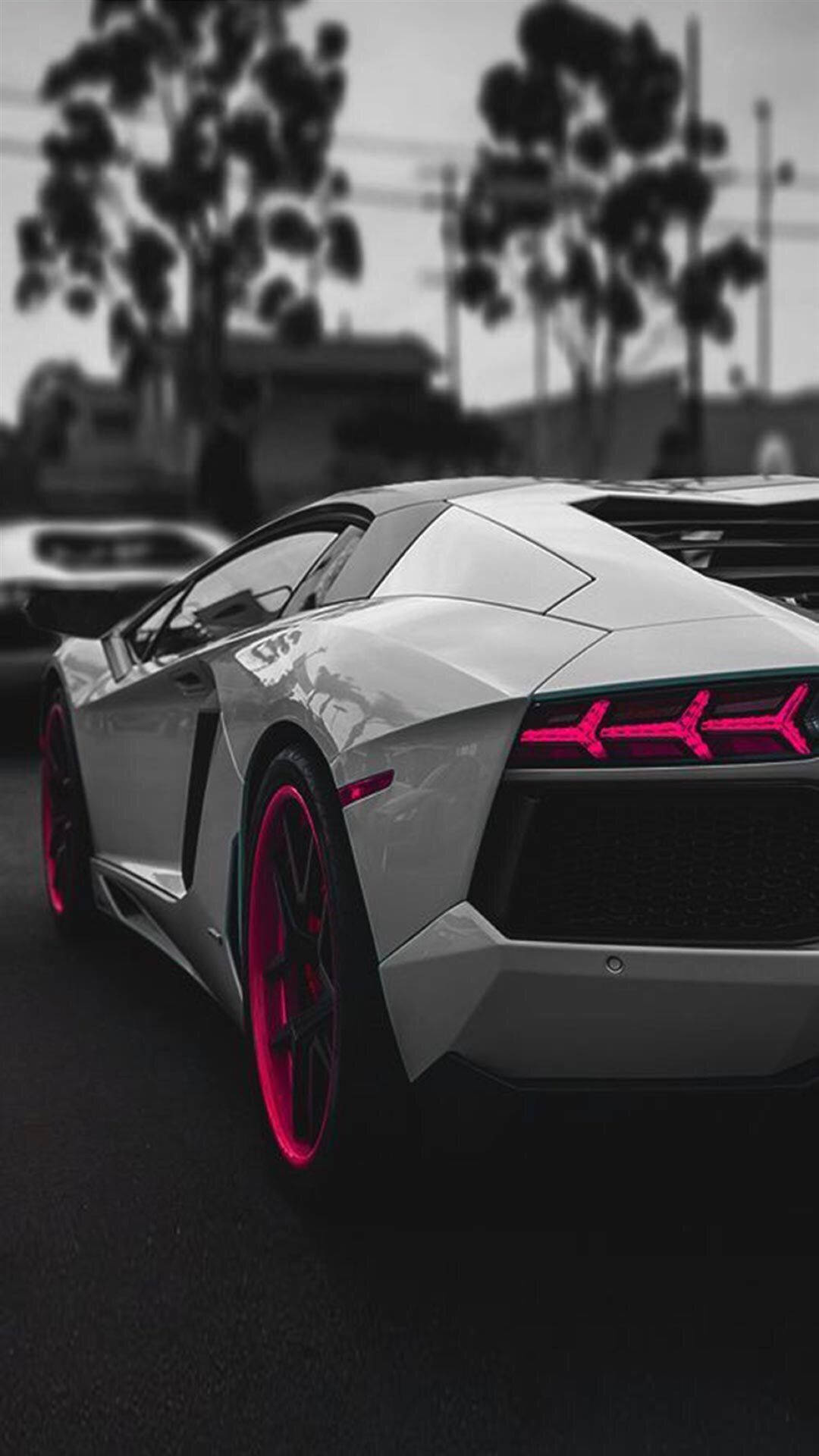 iPhone Lamborghini, silver, glowing pink taillights, Full HD Phone Wallpaper