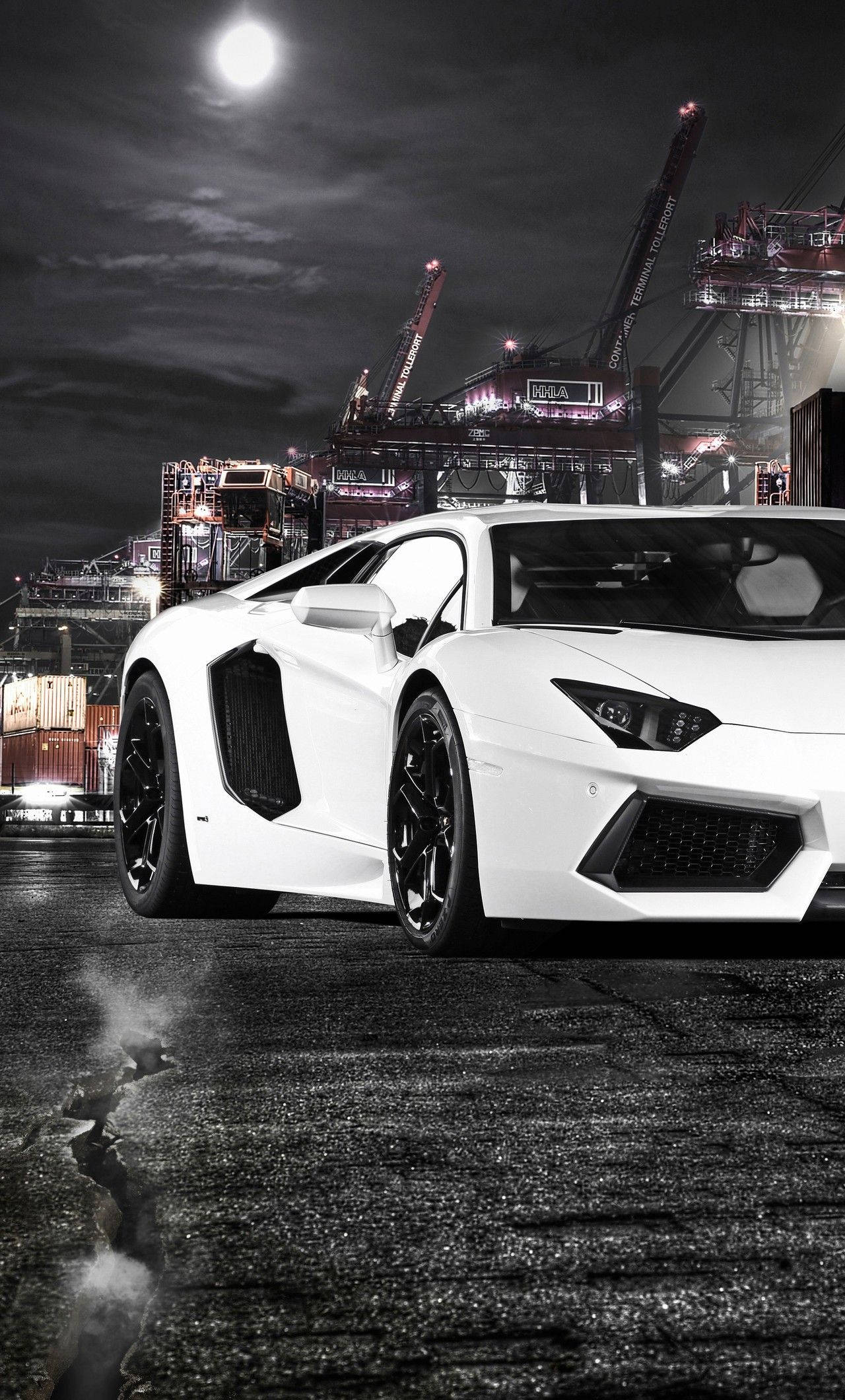 iPhone Lamborghini, white, full moon, Full HD Phone Wallpaper