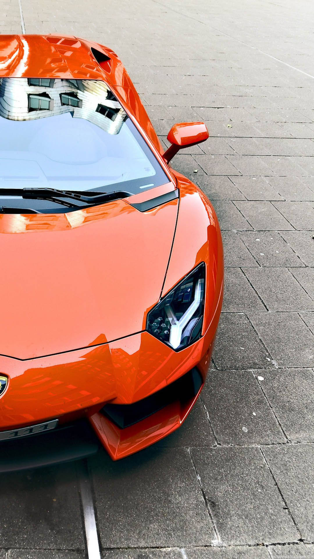 Lamborghini, glossy orange, gray stone pavement, Full HD Phone Wallpaper