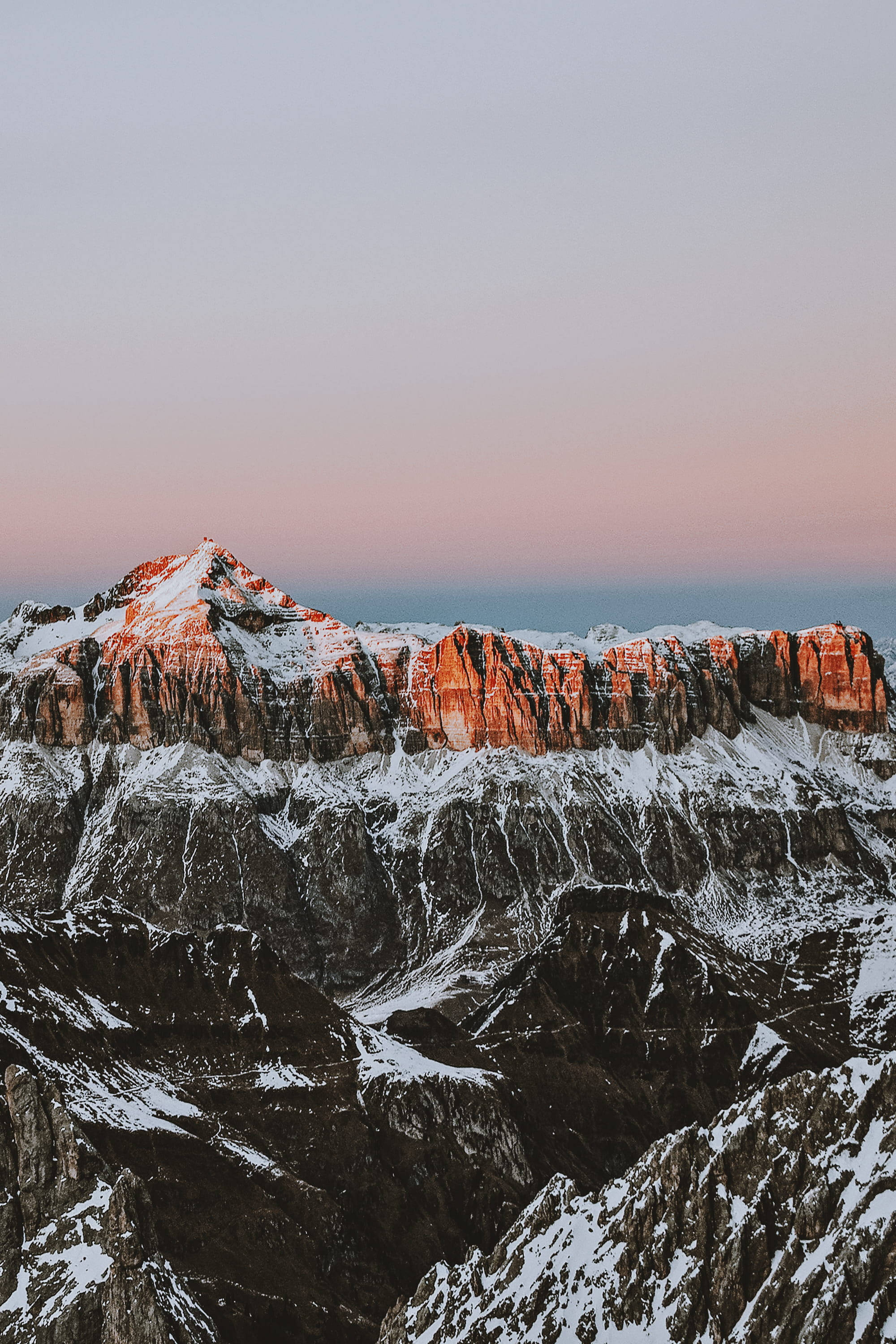 dusk, snowy mountain, warm sunset hues, 2K Phone Wallpaper