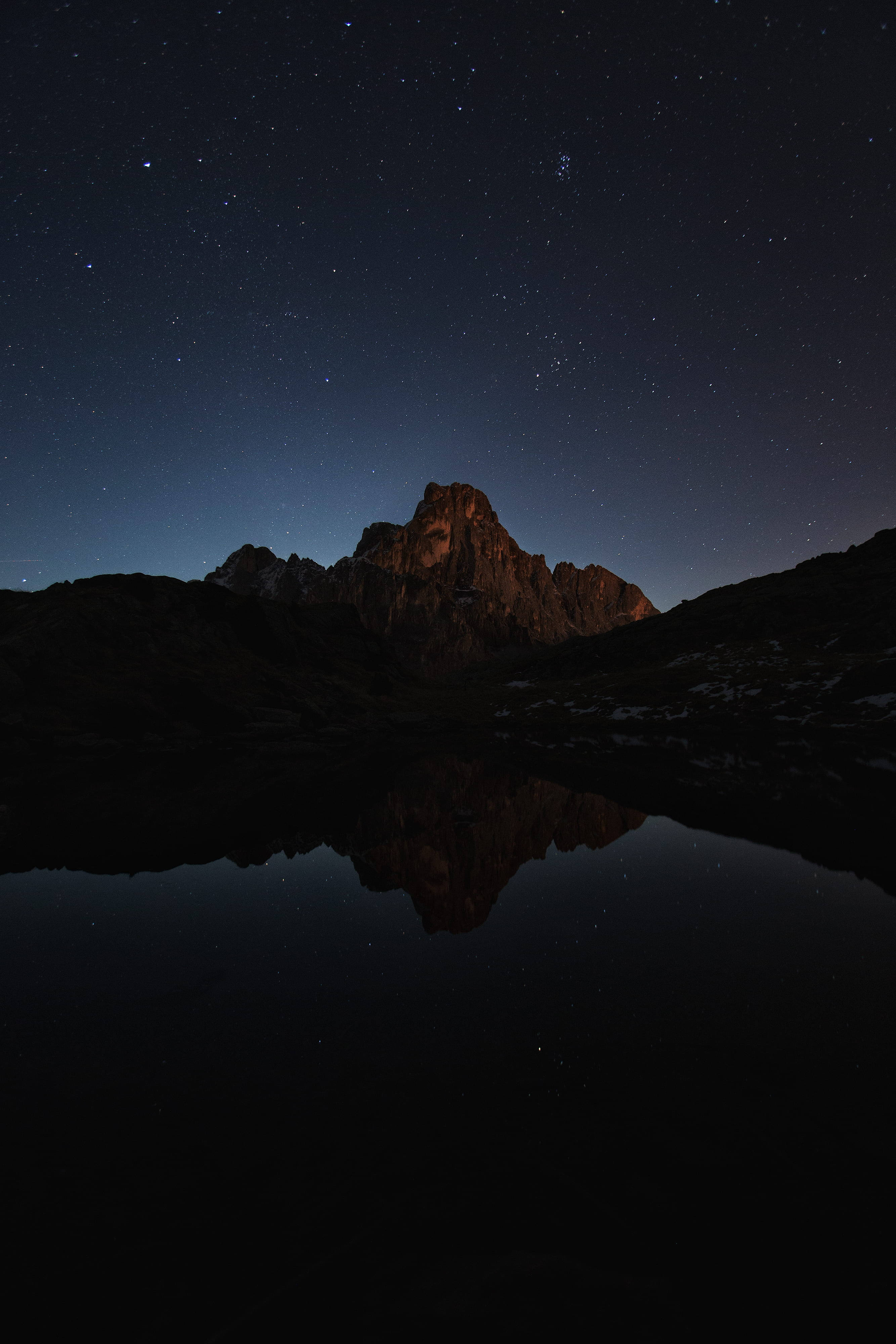 mountain lake, starry night sky, rugged peak, 4K Phone Wallpaper