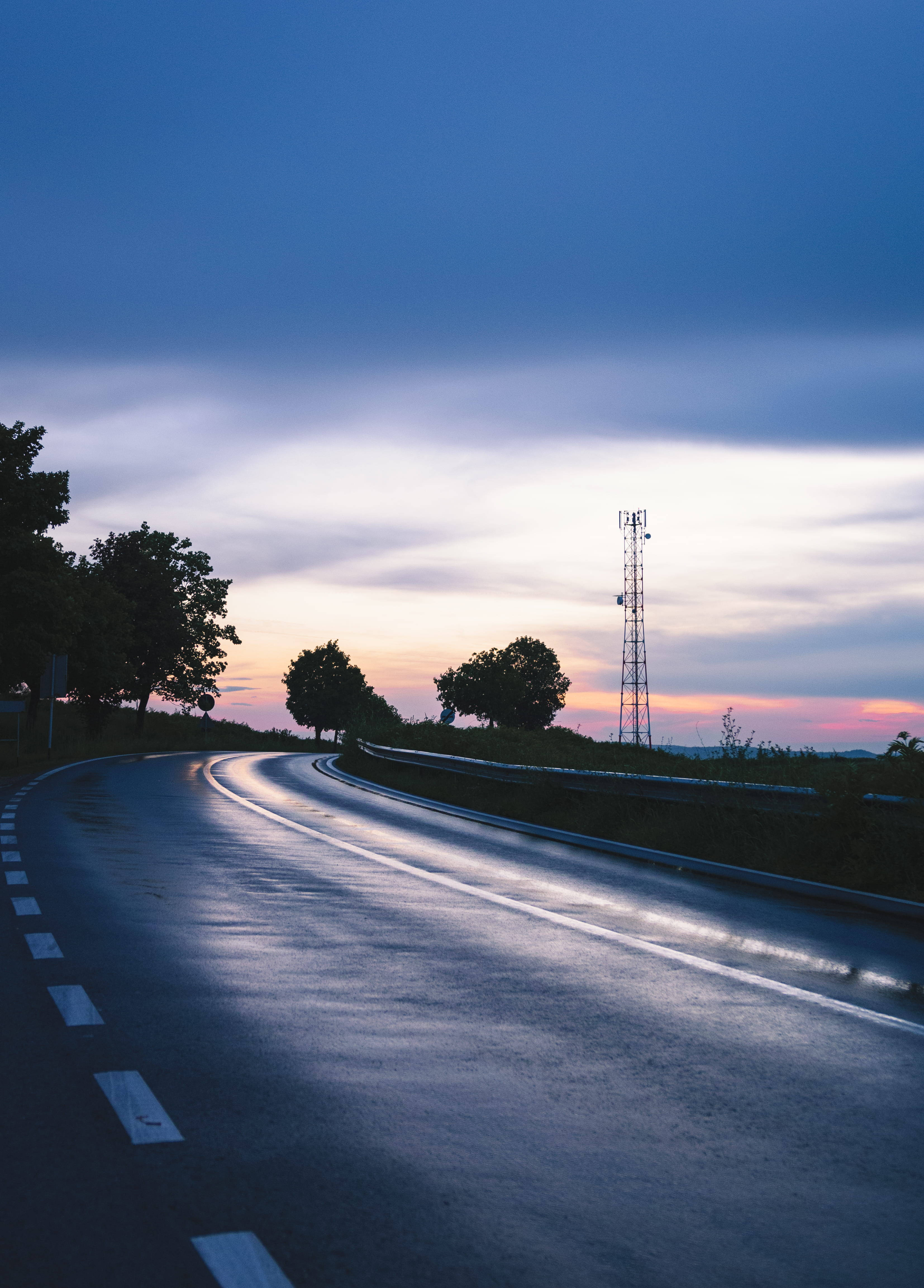 iPhone Landscape, daylight, wet winding road, 4K Phone Wallpaper
