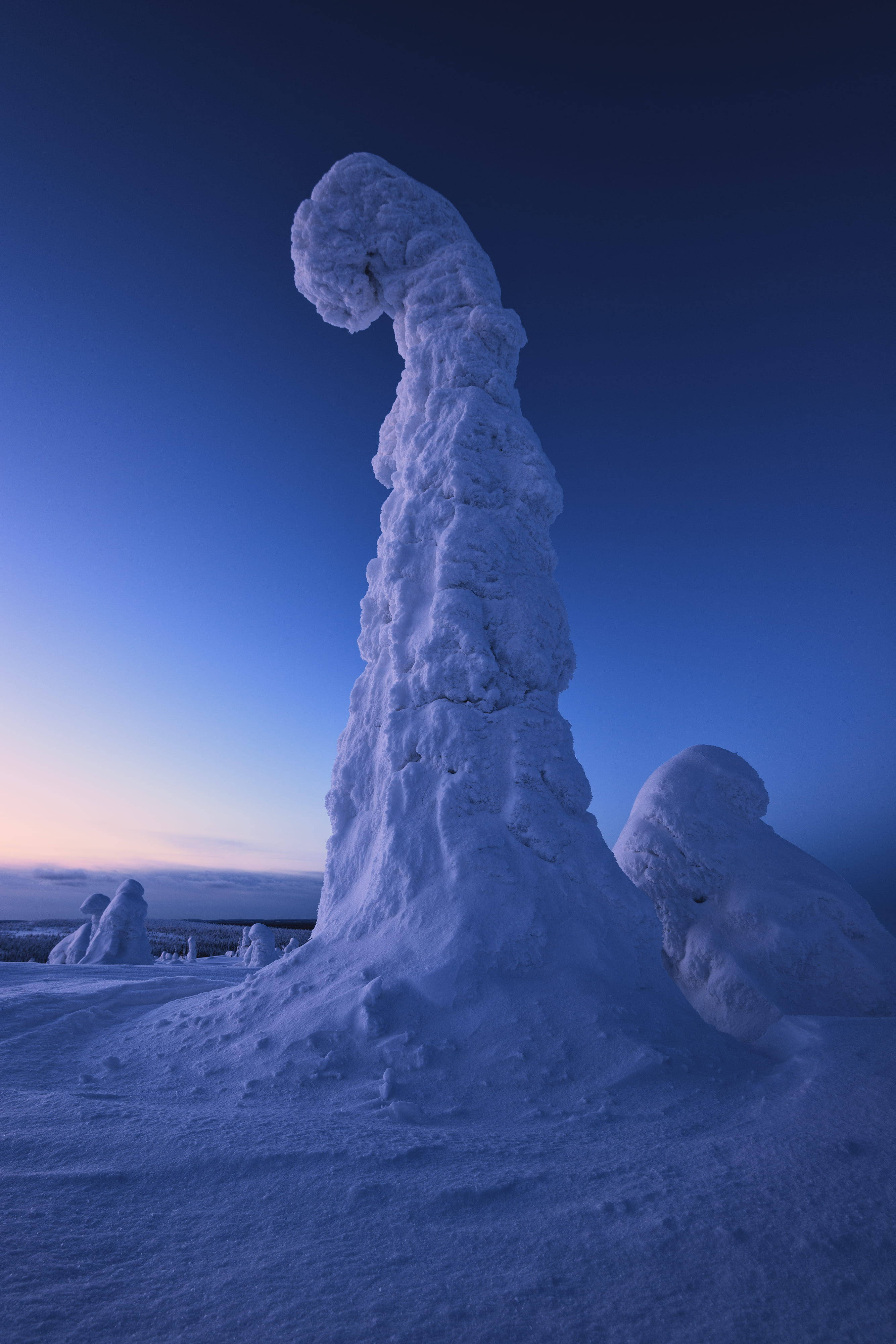iPhone Landscape, snow sculpture, twilight sky, 4K Phone Wallpaper