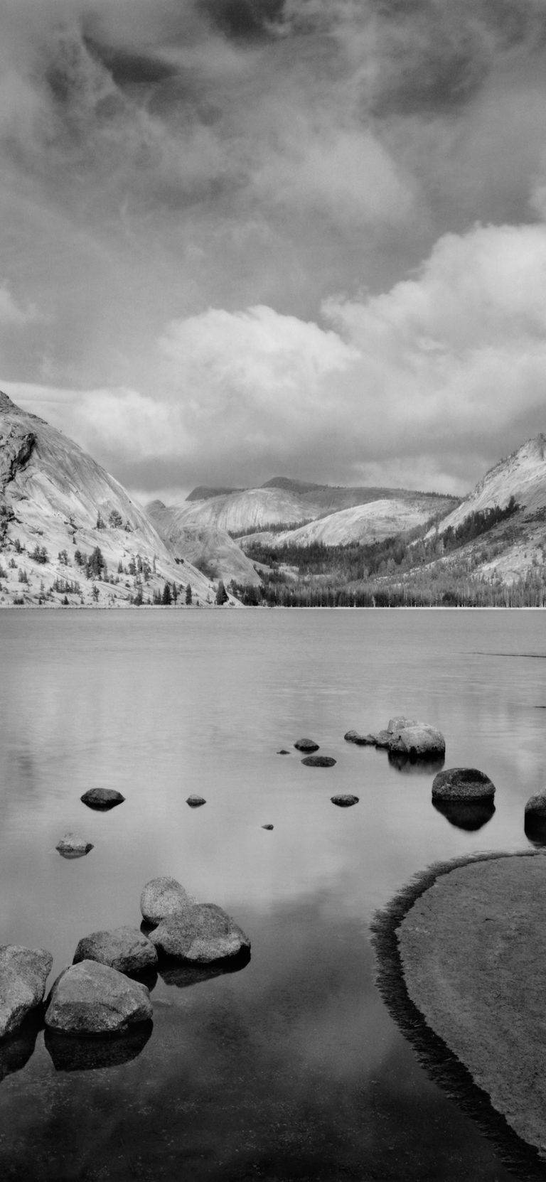 iPhone 4, black and white landscape, calm lake, HD Phone Wallpaper