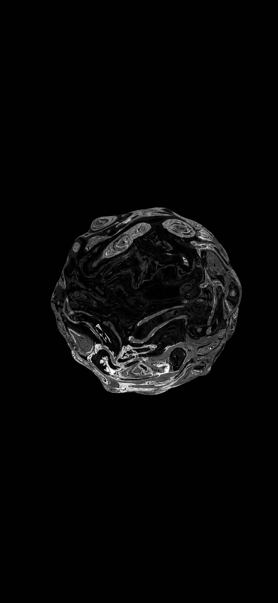 iPhone Live, glossy black sphere, swirling silver patterns, Full HD Phone Wallpaper