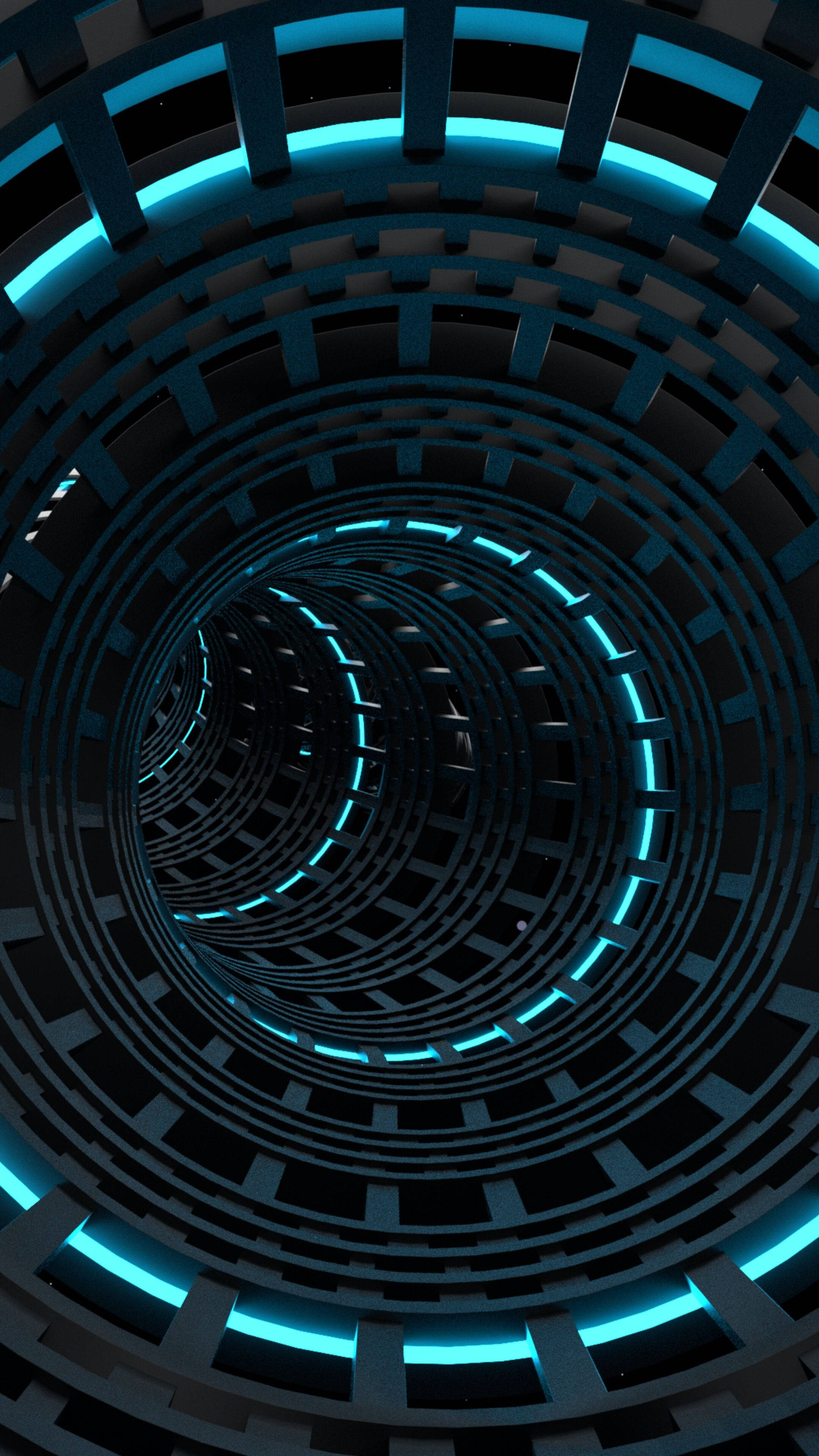 futuristic tunnel, glowing blue neon lights, spiral tunnel, 4K Phone Wallpaper