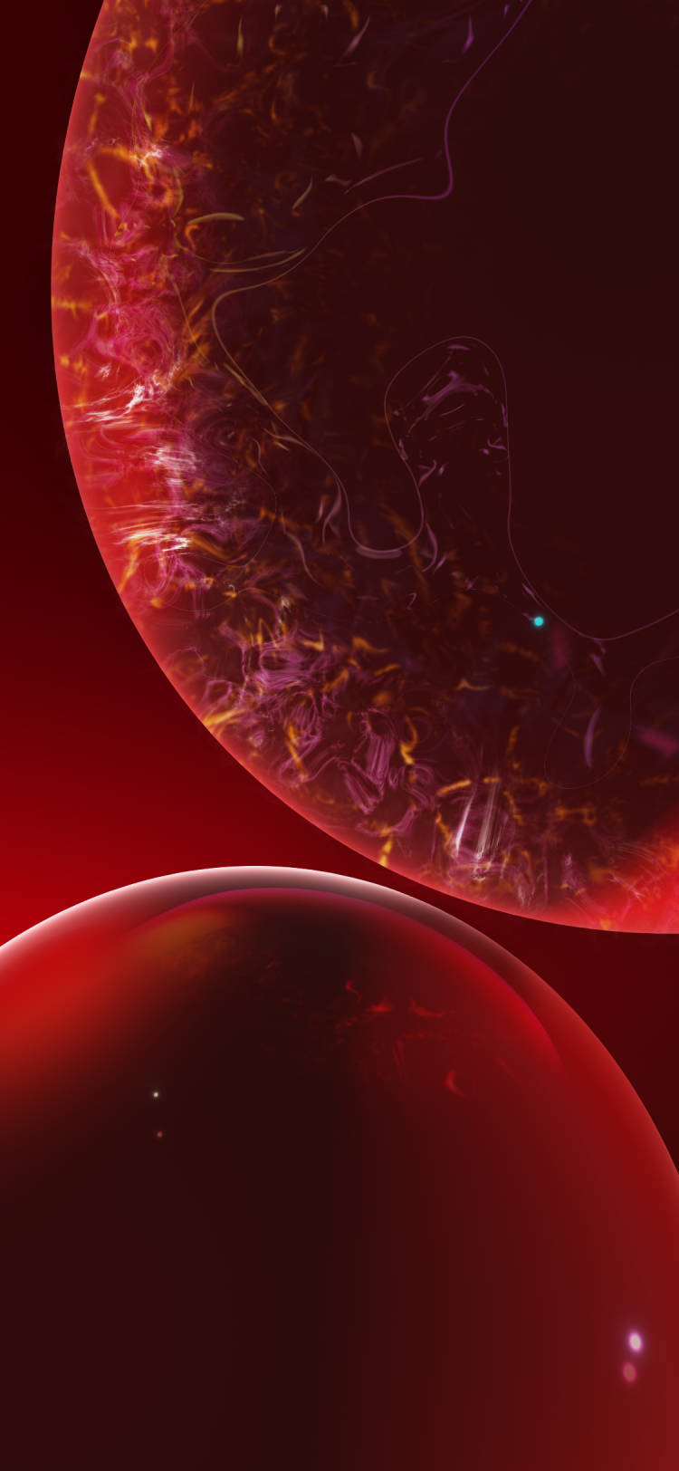 red spheres, glowing red celestial orbs, swirling golden and purple energy patterns, HD Phone Wallpaper