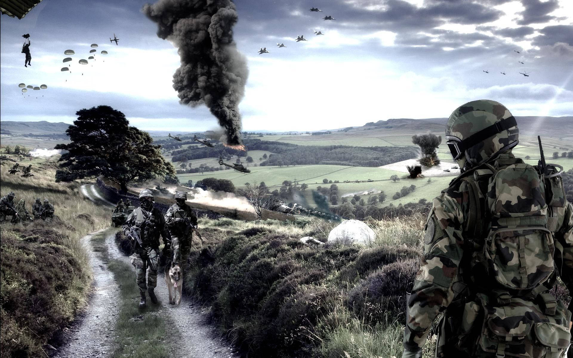 iPhone Lock Screen, soldiers, war-torn countryside, Full HD Desktop Wallpaper