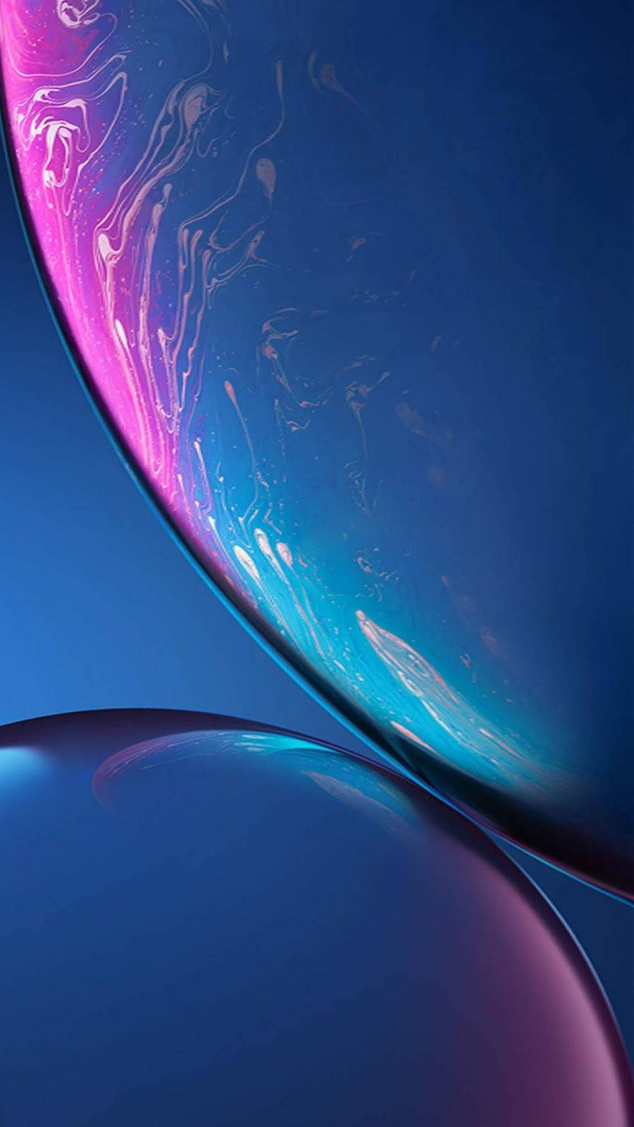 dark blue, glossy spheres, vibrant swirling pink and blue liquid, HD Phone Wallpaper