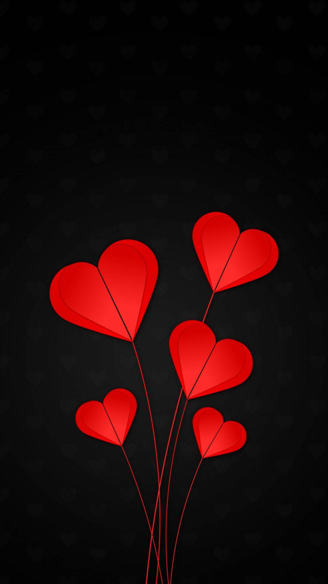 vibrant red heart-shaped balloons, dark background, faint hearts pattern, Full HD Phone Wallpaper