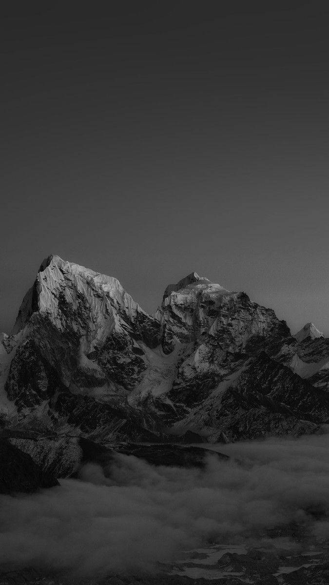 iPhone, black and white, snowy mountaintop, SD Phone Wallpaper