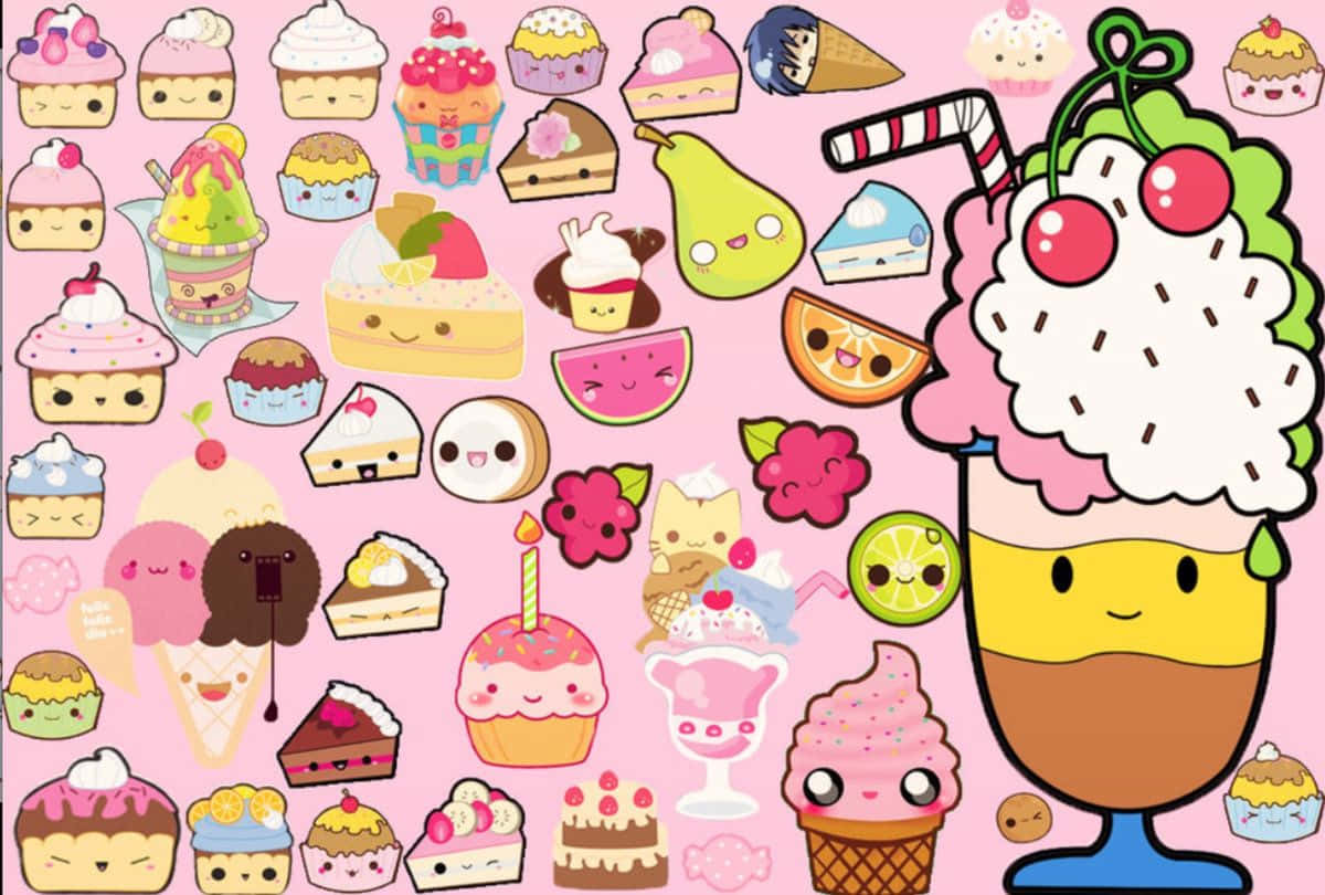 iPhone Lock Screen, kawaii desserts, smiling fruits, SD Desktop Wallpaper