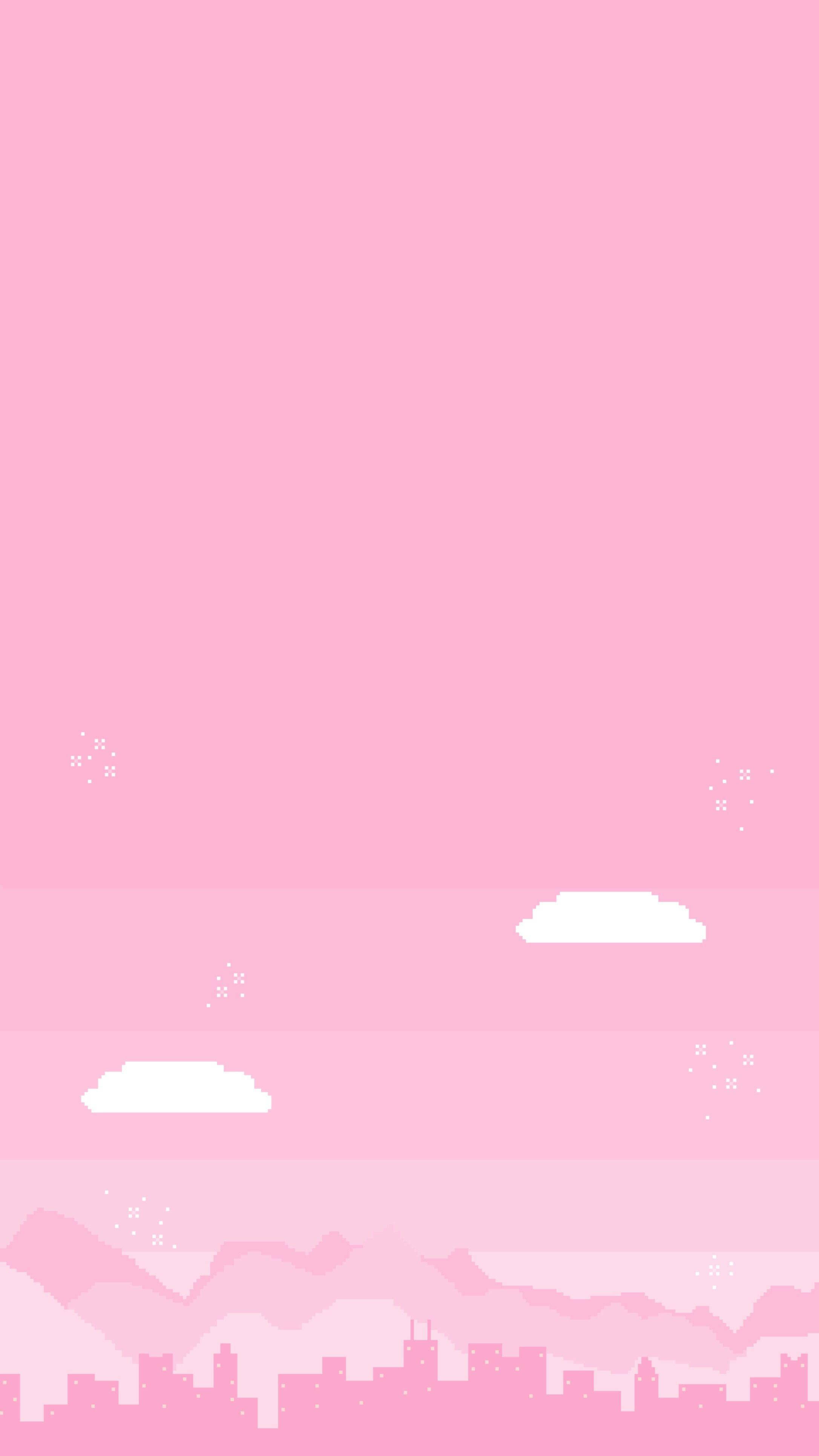 iPhone Pink Aesthetic, pink pixel art, white clouds, 4K Phone Wallpaper