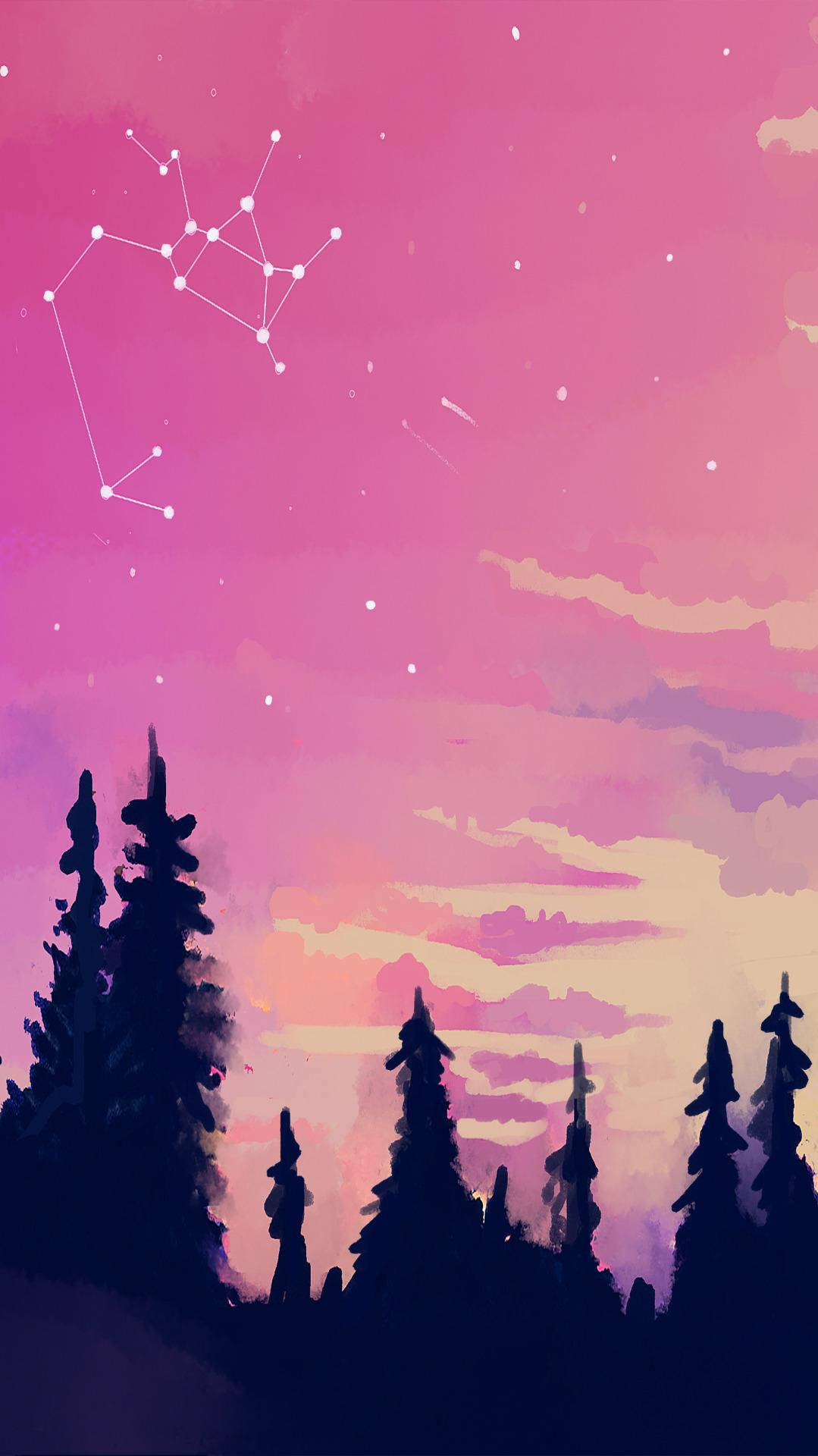 iPhone Pink Aesthetic, constellation, pink sky, Full HD Phone Wallpaper