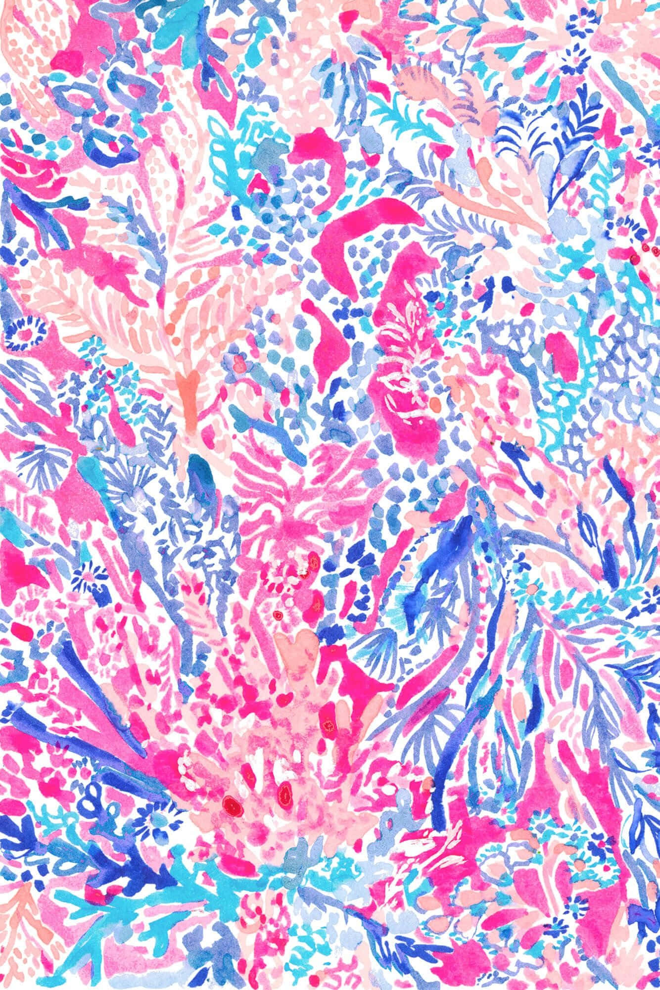 vibrant preppy floral pattern, pink, blue, Full HD Phone Wallpaper