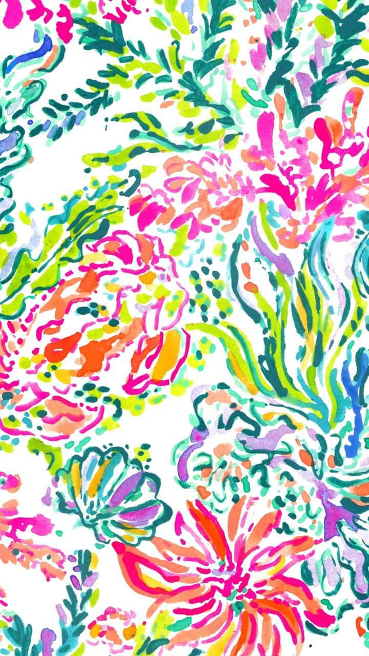 colorful floral preppy pattern, bold pink orange green and teal brushstrokes, white background, HD Phone Wallpaper