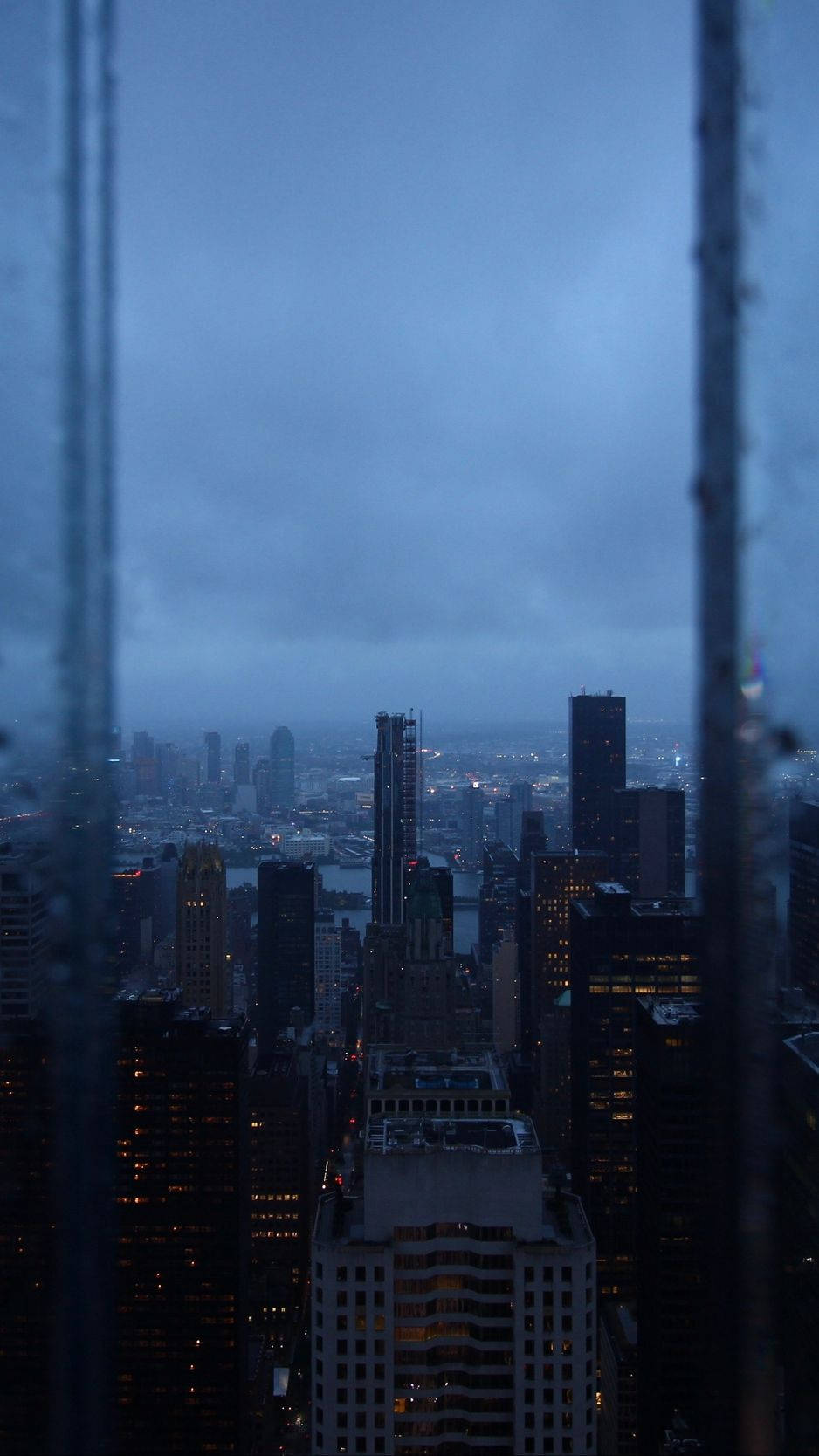 iPhone Rain, twilight cityscape, rain-streaked window bars, HD Phone Wallpaper