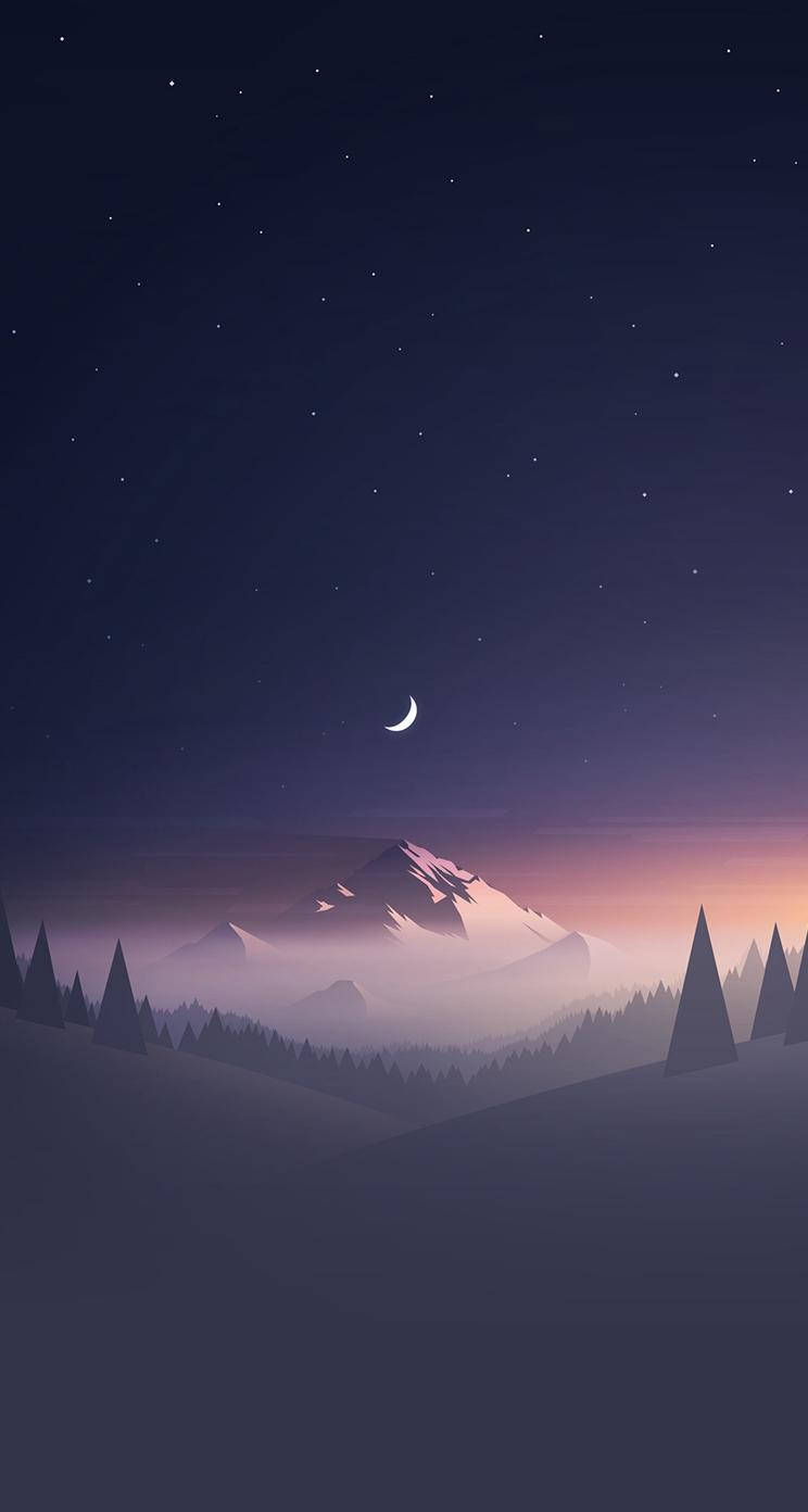 iPhone Se, crescent moon, snow-capped mountains, HD Phone Wallpaper