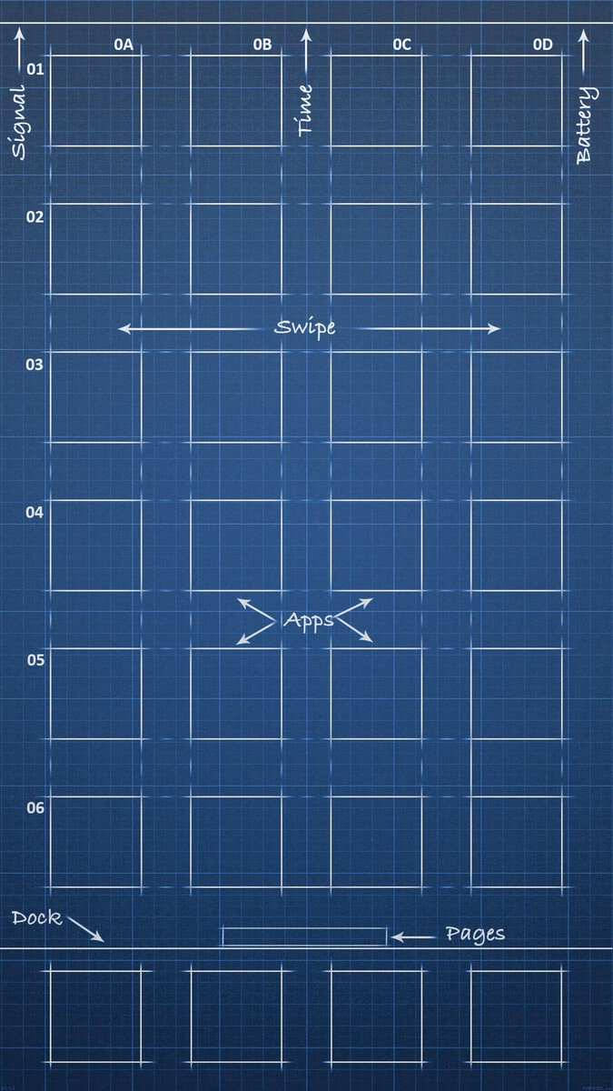 iPhone SE, Blueprint-style, grid layout diagram, SD Phone Wallpaper