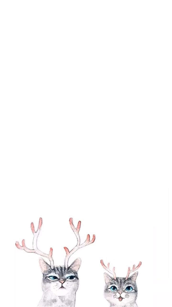 iPhone Simple Cute, watercolor cats, tiny antlers, HD Phone Wallpaper