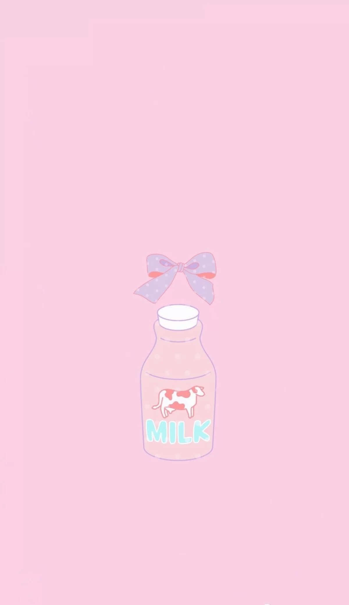 pastel pink, milk bottle, cow illustration, Full HD Phone Wallpaper