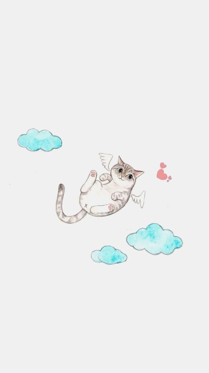 iPhone Simple Cute, gray tabby cat, tiny wings, HD Phone Wallpaper