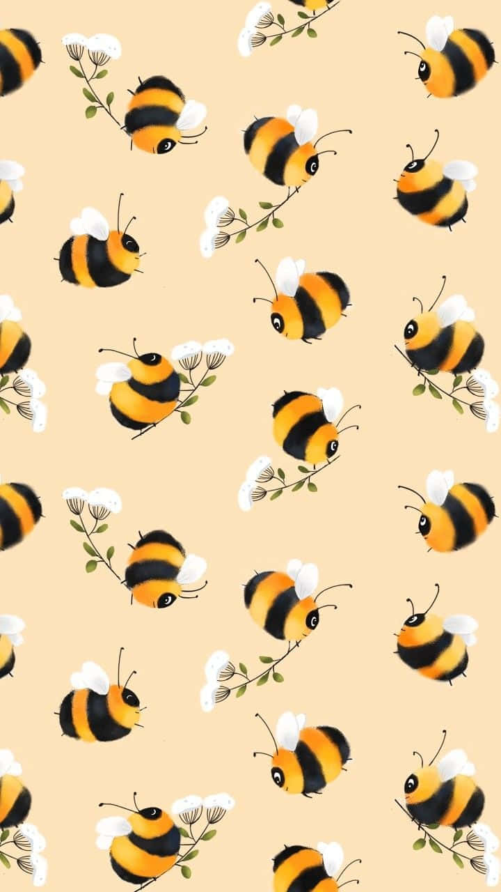 Bee iPhone, Biege Pattern, cartoon bees, HD Phone Wallpaper