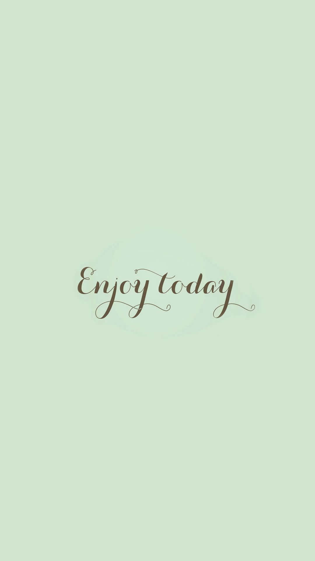 mint green, brown cursive text, Enjoy today, Full HD Phone Wallpaper