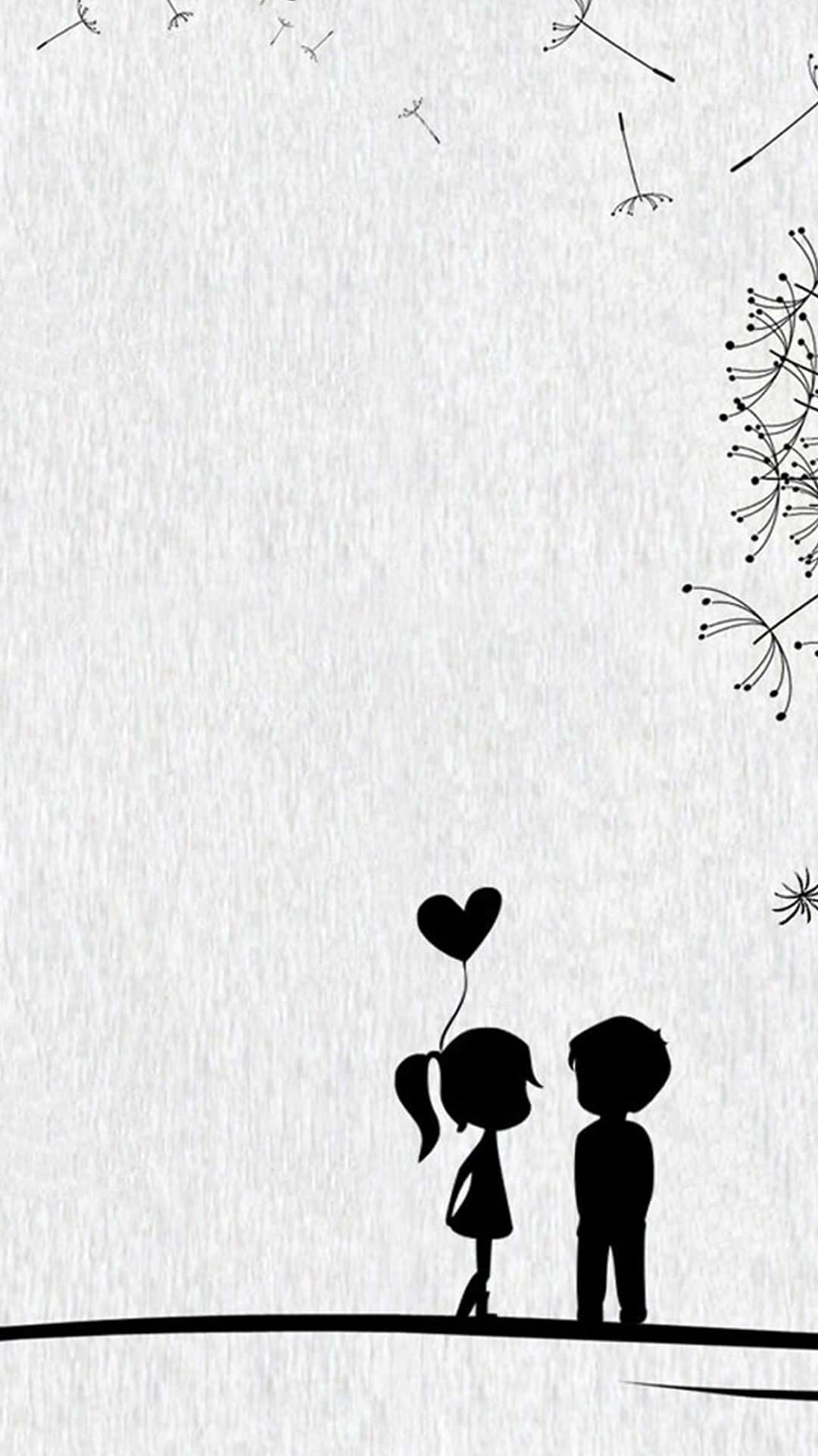iPhone Simple Cute, child silhouettes, floating dandelion seeds, Full HD Phone Wallpaper
