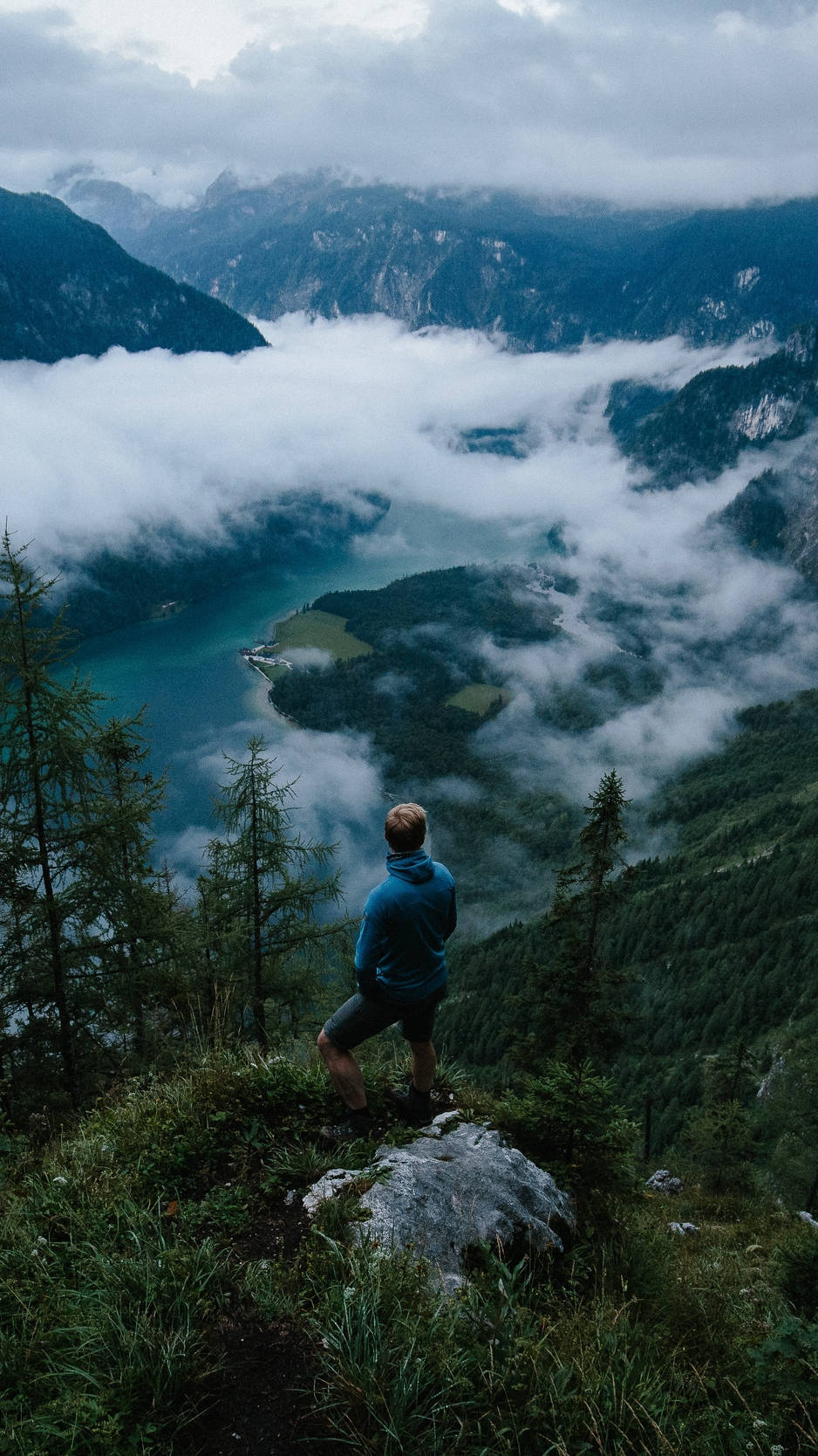 mountain, lake, mossy cliff, HD Phone Wallpaper