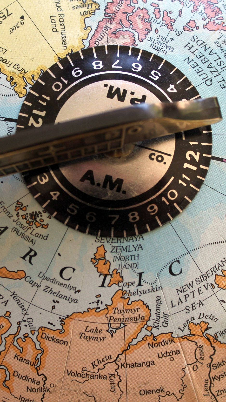 vintage analog clock face, Arctic map, time zones, HD Phone Wallpaper