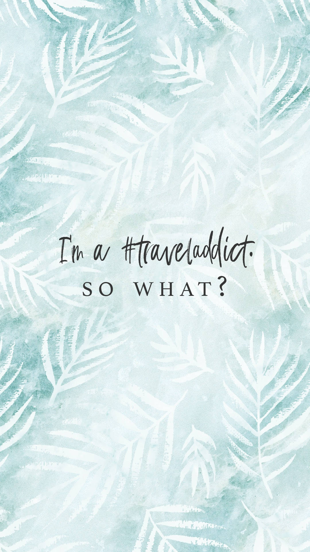 iPhone Travel, watercolor teal, white palm leaf silhouettes, Full HD Phone Wallpaper