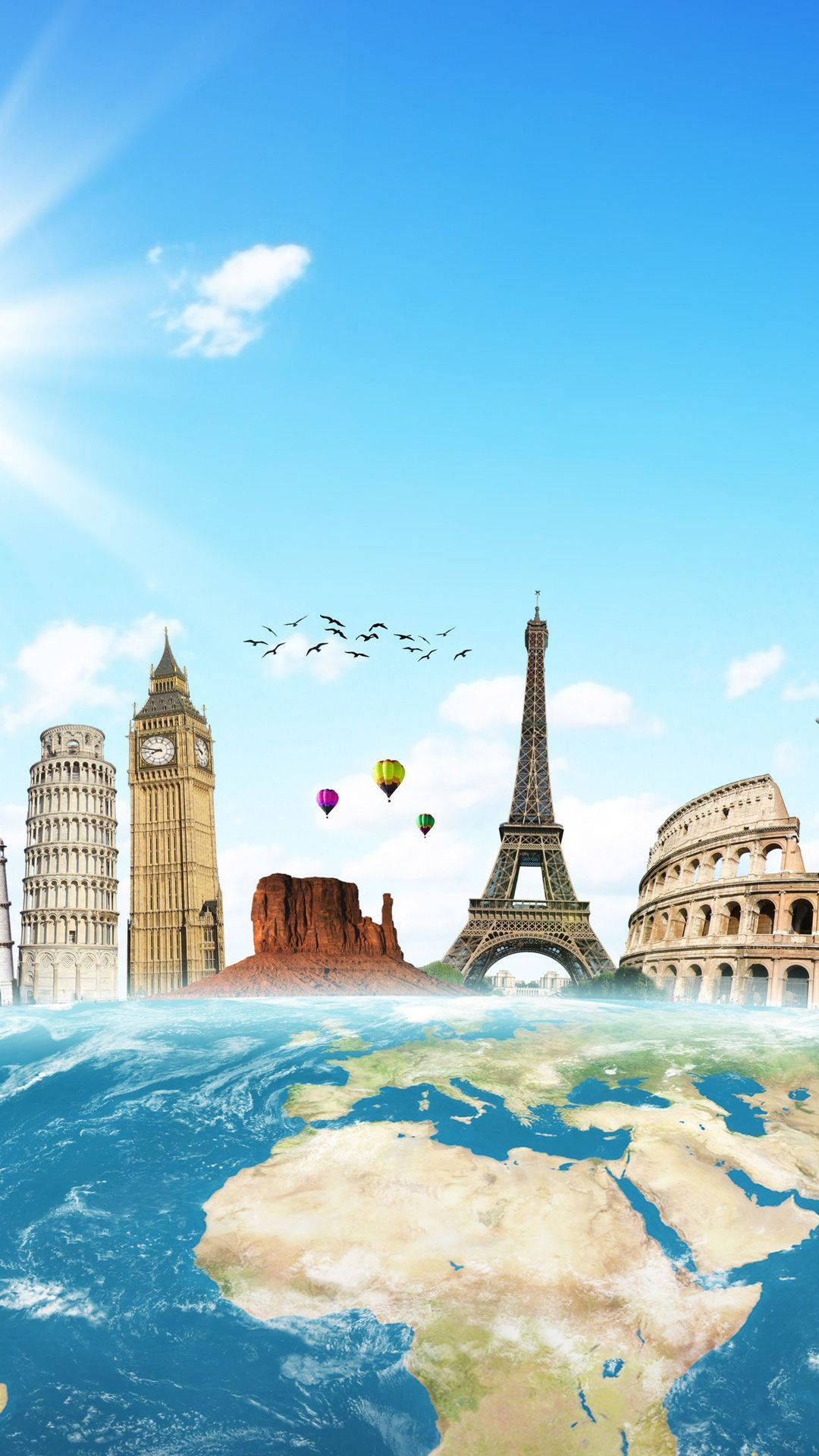iPhone, blue planet, hot air balloons, Full HD Phone Wallpaper