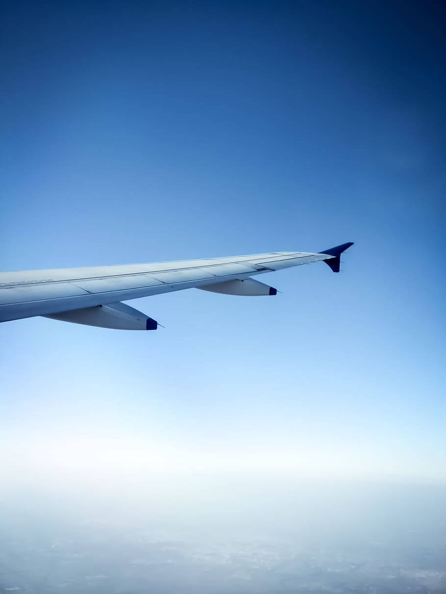 iPhone Travel, airplane wing, clear blue sky, SD Phone Wallpaper