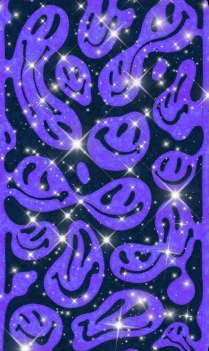 Psychedelic Smiley Face Pattern, Purple smiley faces, sparkling stars, SD Phone Wallpaper