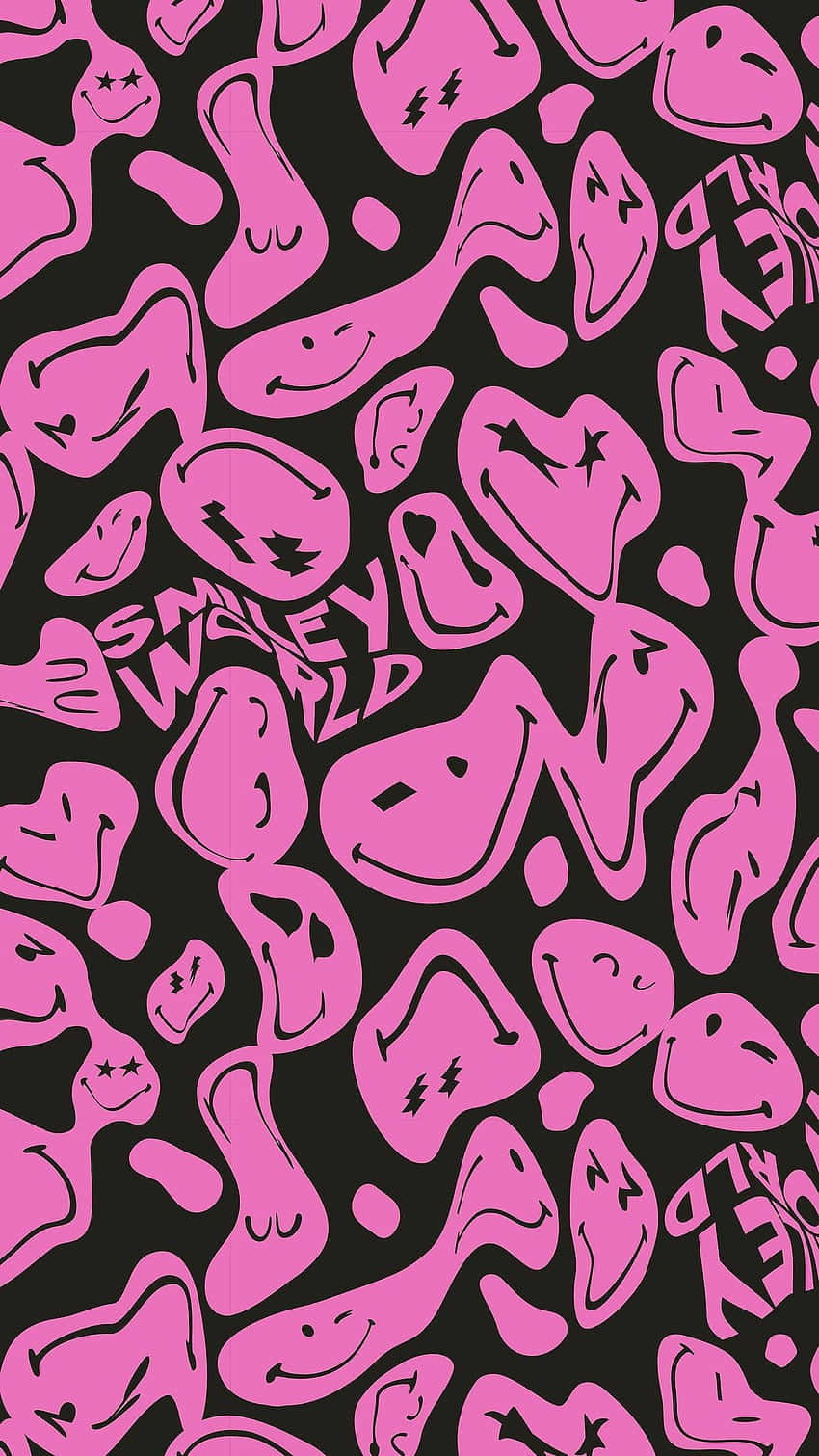 pink trippy smiley faces pattern, vibrant pink, abstract smiley faces, HD Phone Wallpaper