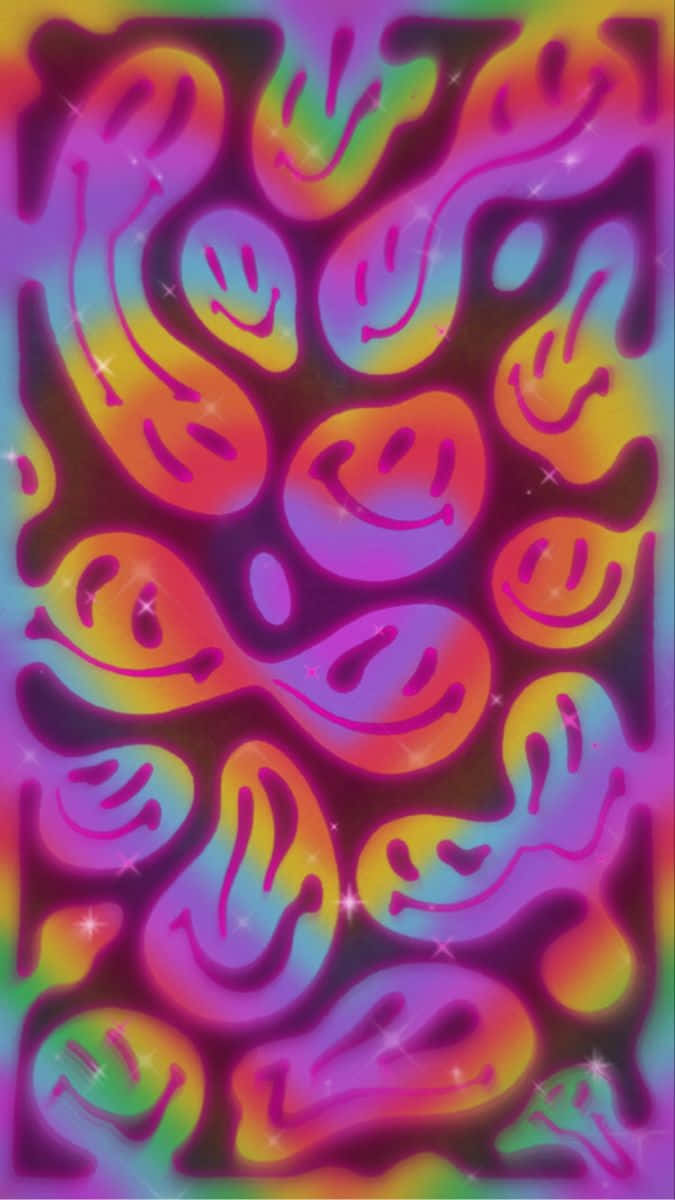 psychedelic smiley face pattern, neon smiley faces, psychedelic rainbow gradient, SD Phone Wallpaper