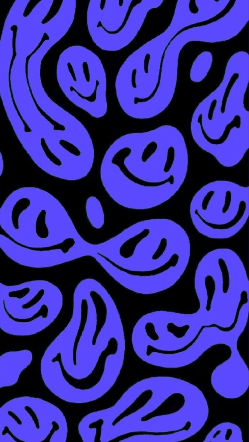 blue smiley faces pattern, trippy i phone background, vibrant electric blue, HD Phone Wallpaper