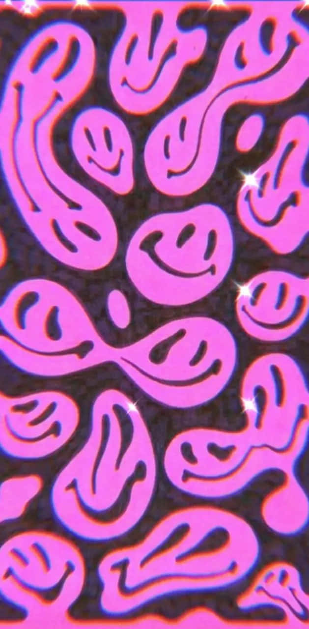 psychedelic smiley pattern, i Phone, vibrant pink glowing smiley faces, HD Phone Wallpaper