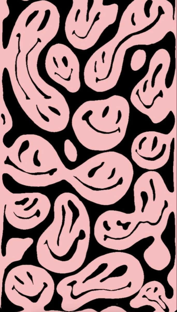 abstract pink smiley faces, black background, vibrant pink, SD Phone Wallpaper