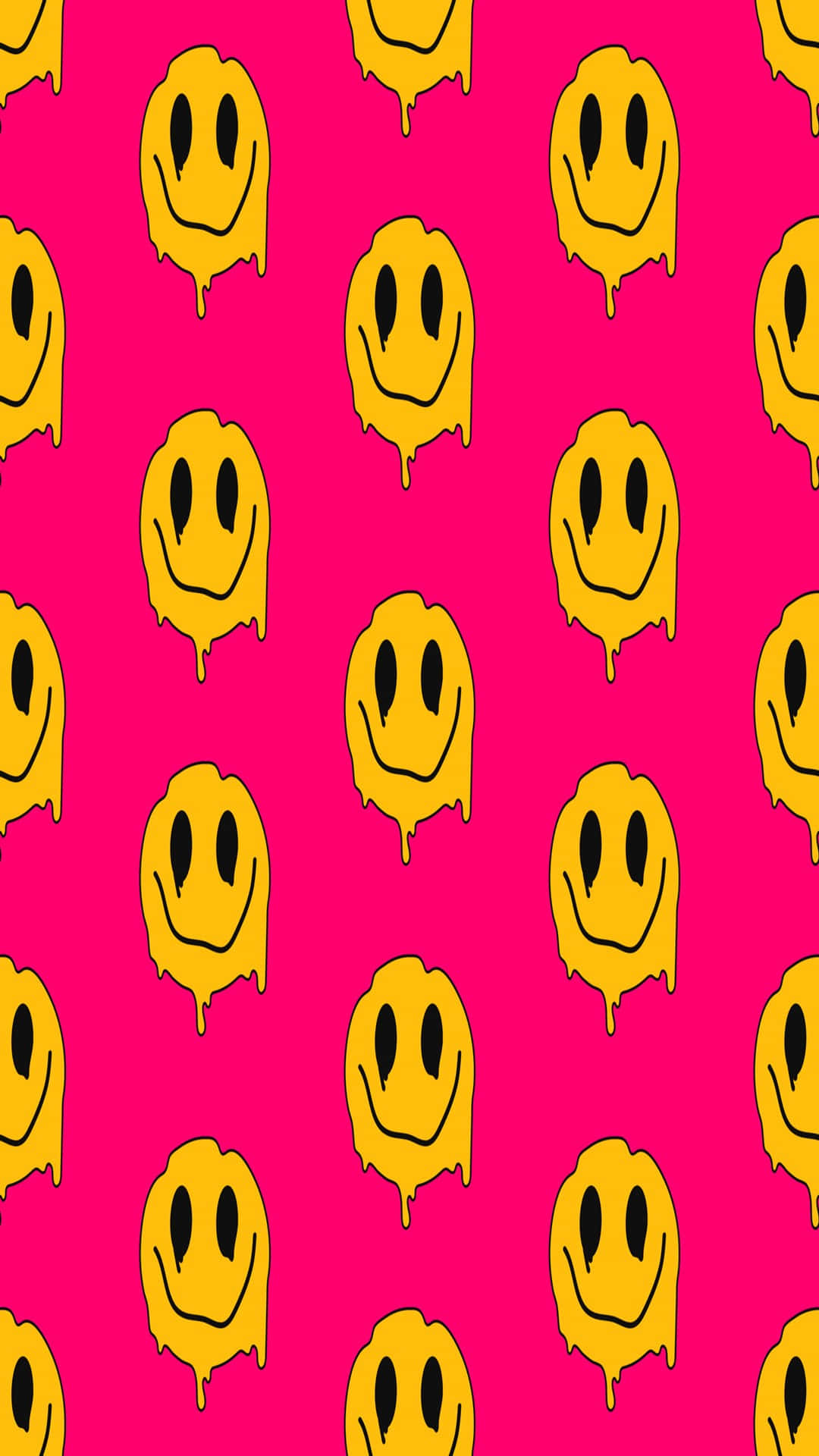 Trippy Smiley Face Pattern, vibrant pink background, repeating yellow smiley faces, Full HD Phone Wallpaper