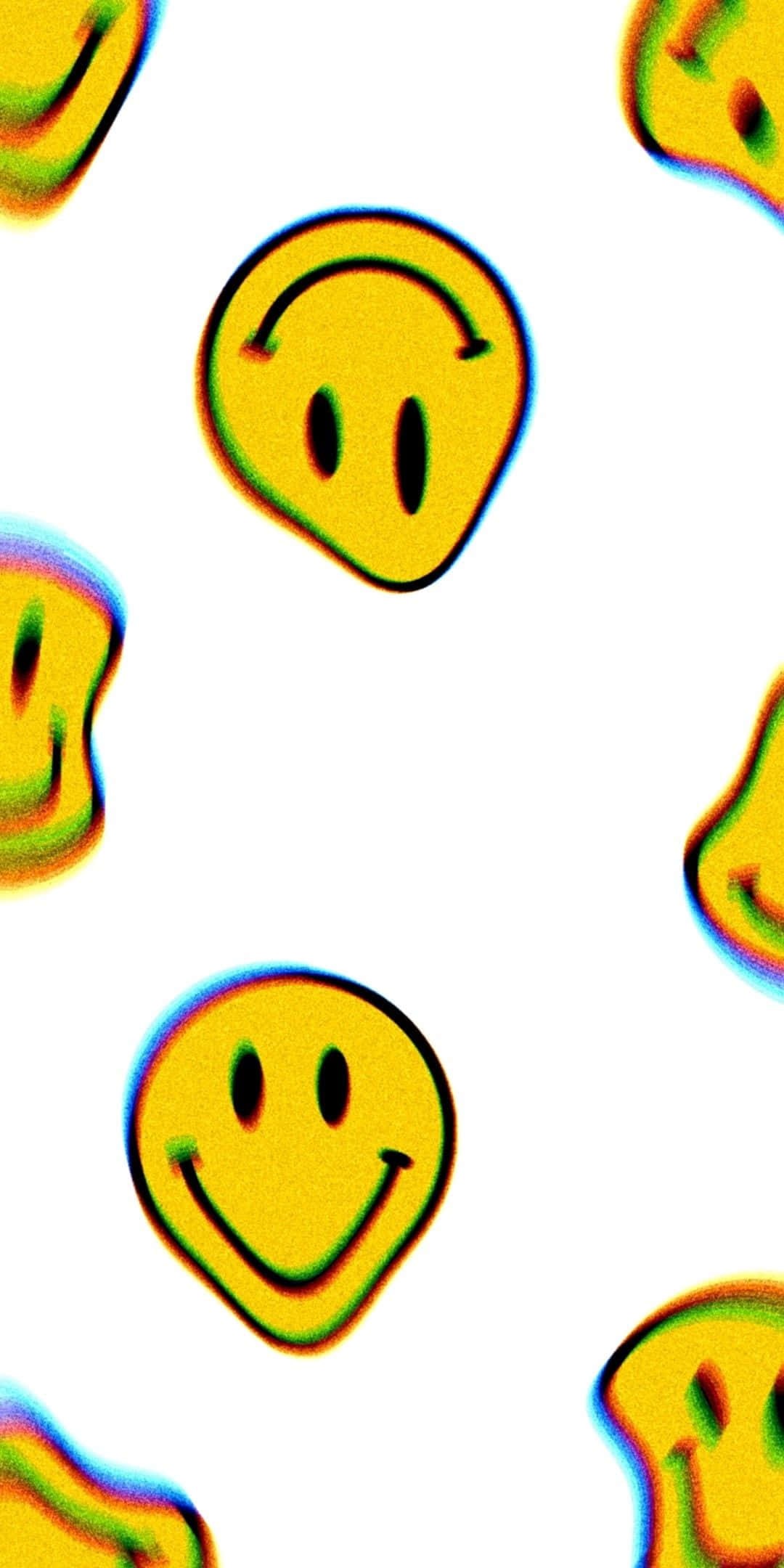 Trippy Smiley Face Pattern, vibrant yellow smiley faces, rainbow halos, Full HD Phone Wallpaper