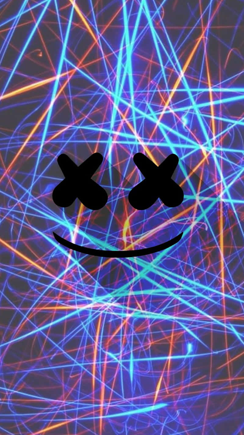 neon web, blue and orange light streaks, minimalist black smiley face, HD Phone Wallpaper