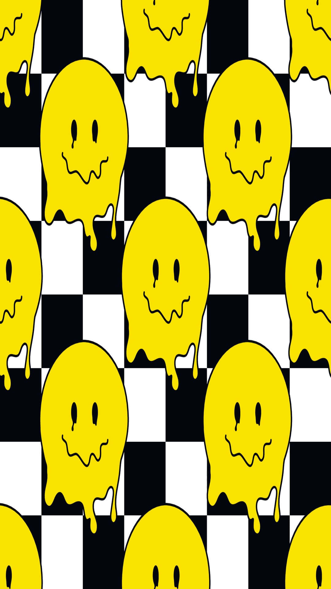 Trippy Smiley Face Pattern, bright yellow, melting smiley faces, Full HD Phone Wallpaper