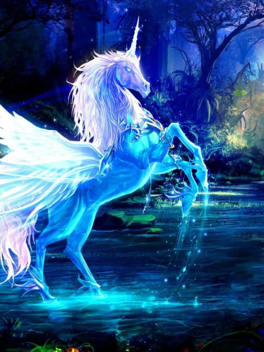 iPhone Unicorn, blue, winged unicorn, SD Phone Wallpaper