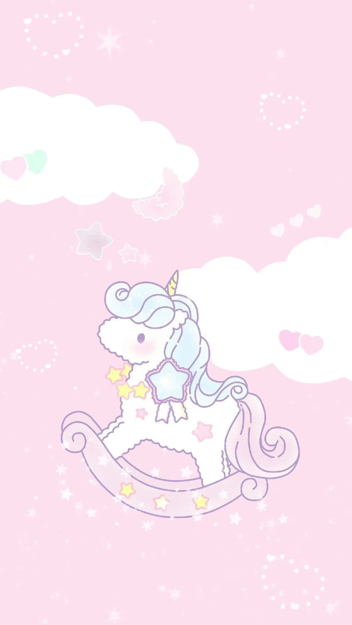 pastel unicorn, rocking horse, fluffy clouds, Full HD Phone Wallpaper