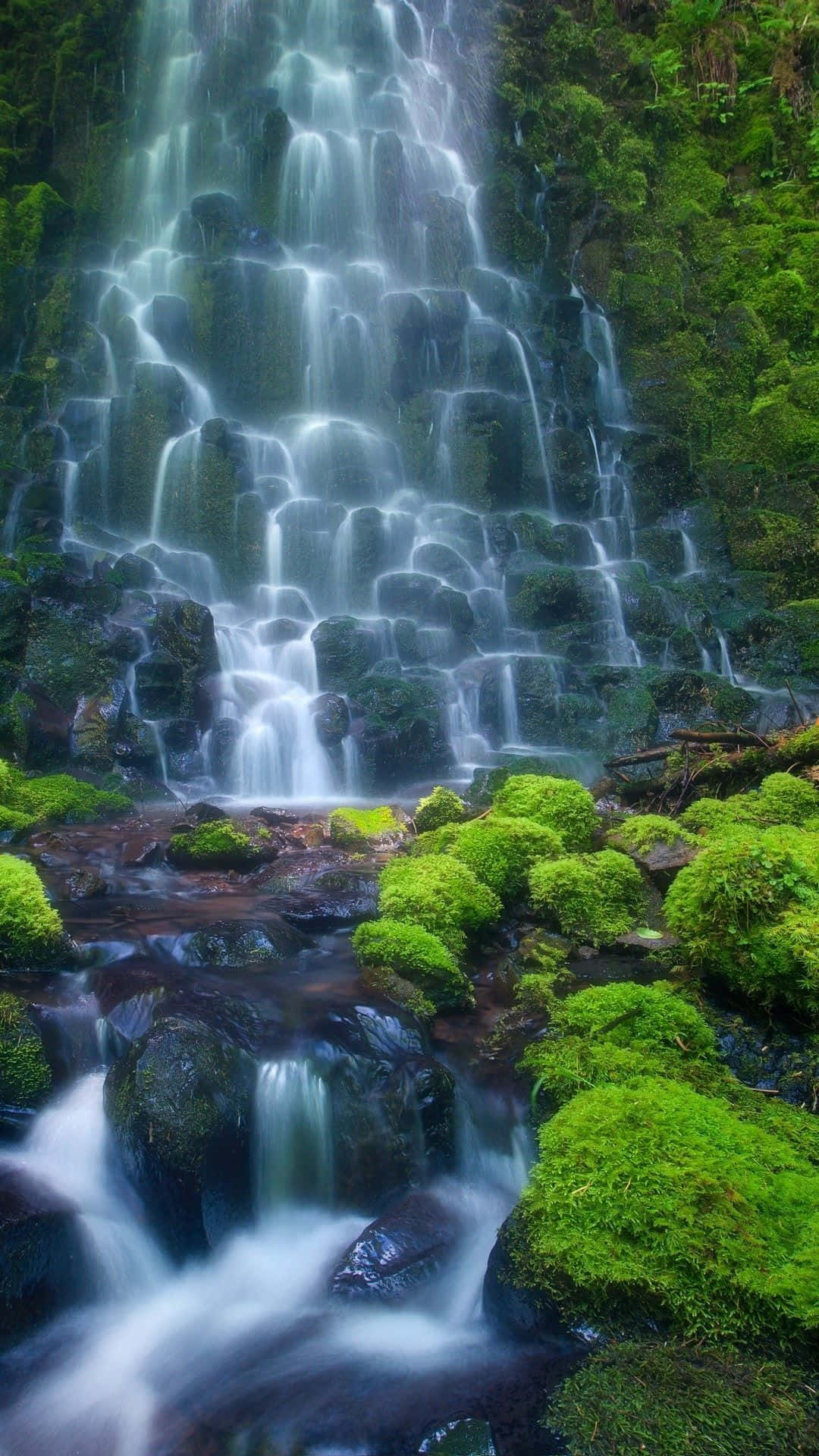 iPhone Waterfall, waterfall, mossy rocks, Full HD Phone Wallpaper