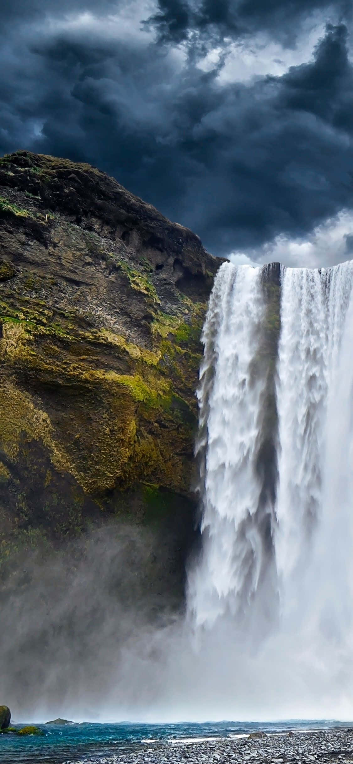 iPhone, waterfall, mossy cliff, Full HD Phone Wallpaper