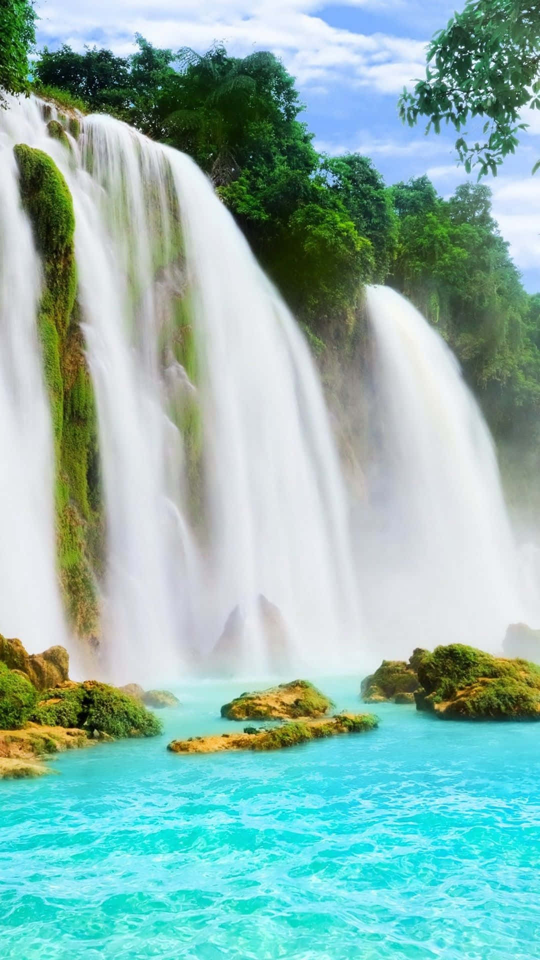 iPhone Waterfall, turquoise pool, lush green jungle, Full HD Phone Wallpaper